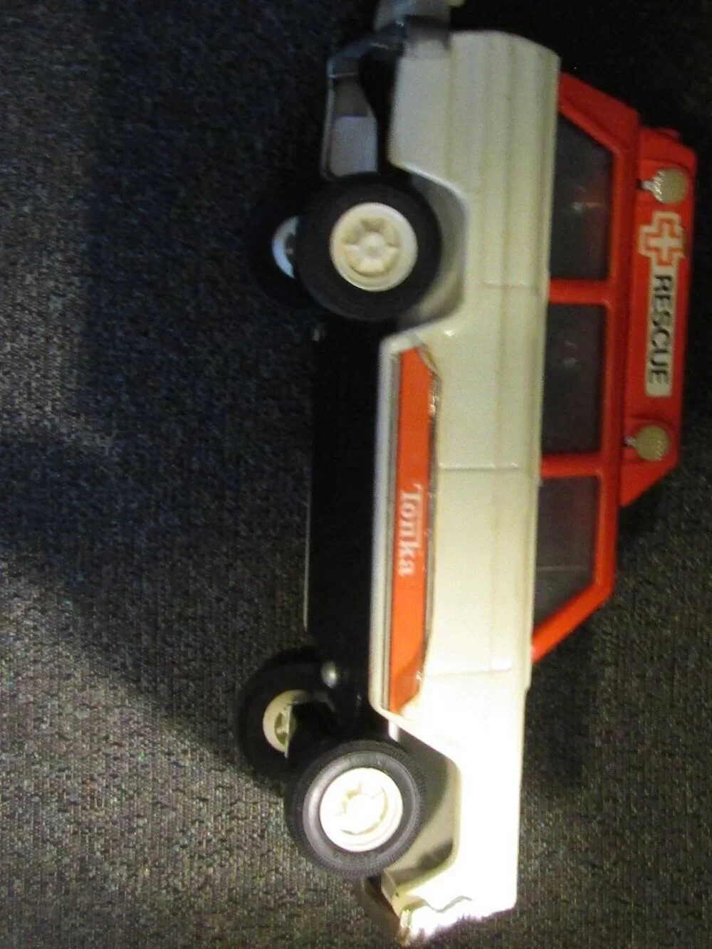Vintage 1970s Metal TONKA RESCUE AMBULANCE Truck Van White Orange